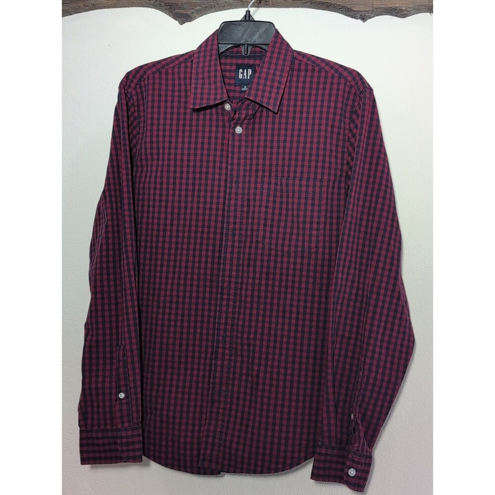 M Medium Slim Gap Button Down Shirt Red Plaid